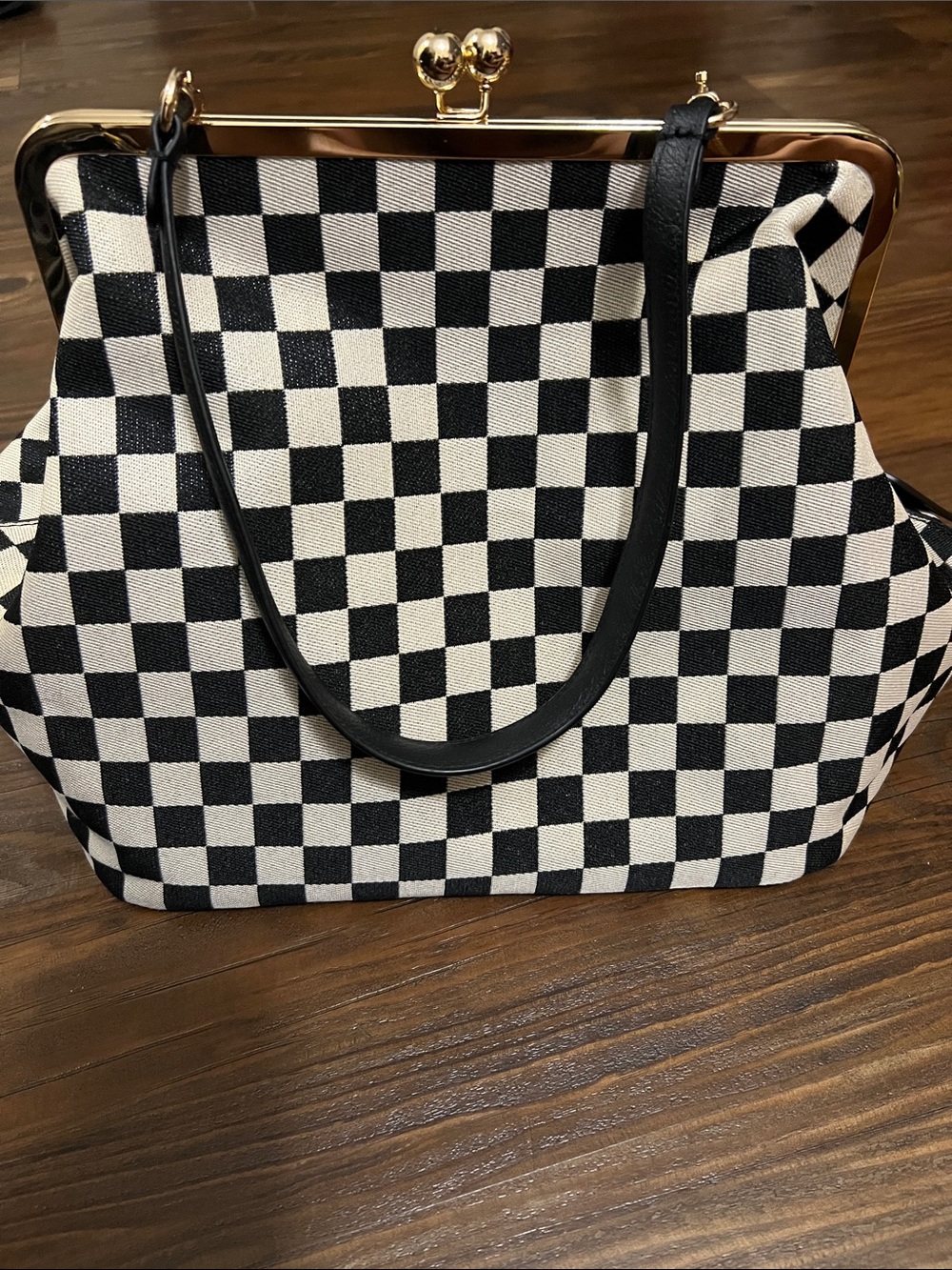 Kisslock Checkered Frame Shoulder Bag